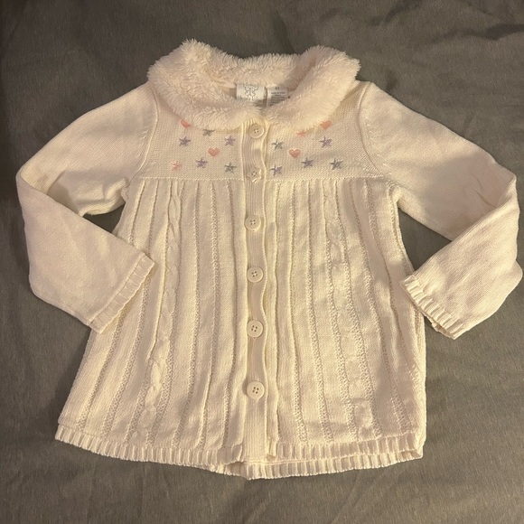 Koala Kids Embroidered🪡Stars⭐️& Hearts💕Buttoned Knit Sweater Ivory Sz4T - Picture 1 of 6